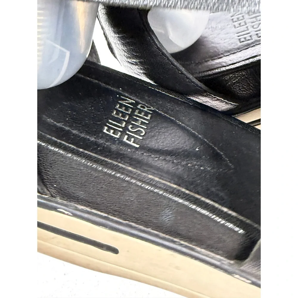 Eileen Fisher‎ Black Leather Crisscross Platform Sandals Back Zip Size 6.5
